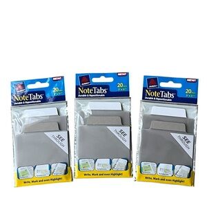 Avery NoteTabs Repositionable Gray Sticky Flags, 3 x 3in, 20-Pack (Set of 3)